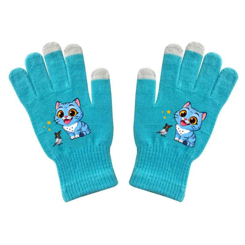 K-Pop Demon Hunters Kids Gloves for Boys and Girls Warm Dopamine Style Knitted Printed Gloves for Fall and Winter