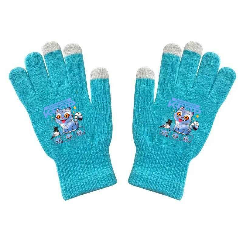 K-Pop Demon Hunters Kids Gloves for Boys and Girls Warm Dopamine Style Knitted Printed Gloves for Fall and Winter