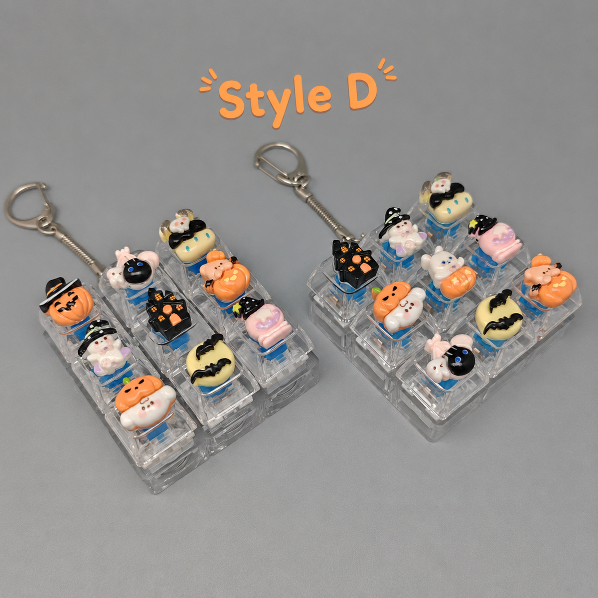 Halloween Fidget Keycap Pressing Stress Relief Keychain with Cute Holiday Charms