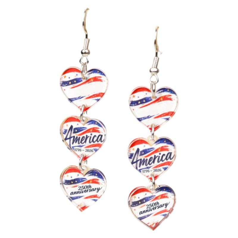 4th of July 250th Anniversary Patriotic USA Flag Acrylic Drop Earrings Holiday Jewelry