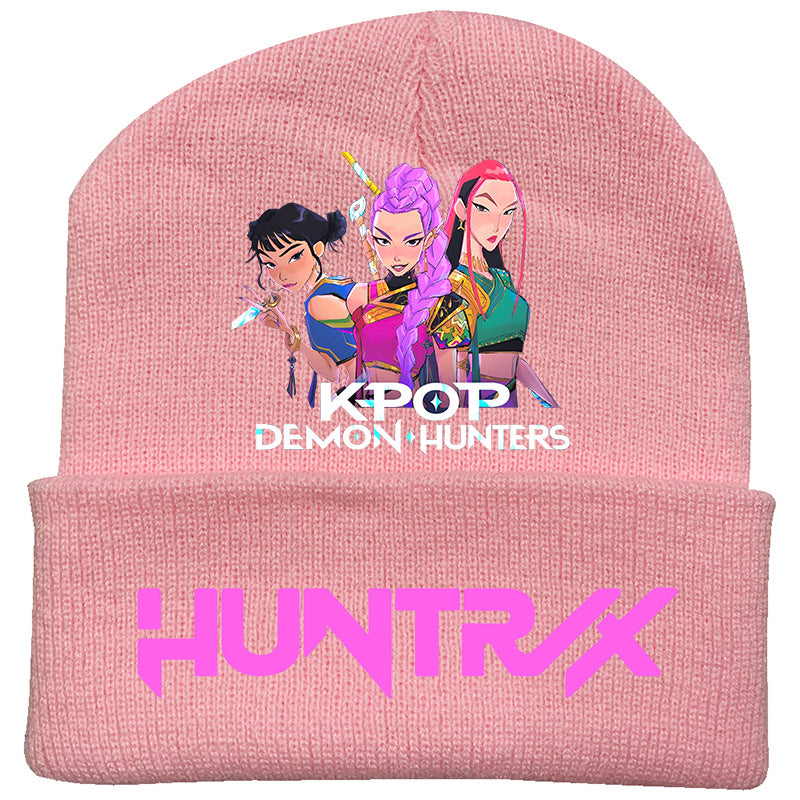 K-Pop Demon Hunters Anime Beanie, Fashion Knitted Cuffed Hat with Print, Outdoor Adult Winter Cap