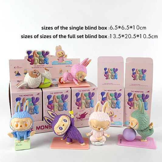 Labubu Yoga Flocked Vinyl Figure Collectible Toy Blind Box Surprise Trendy Desk Decor 6Pcs