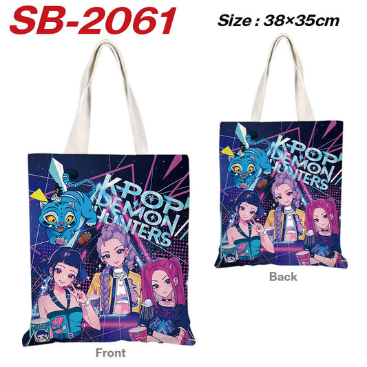 K-Pop Demon Hunters Full-Color Printed Canvas Tote Bag – Shoulder Carry Shopping Bag