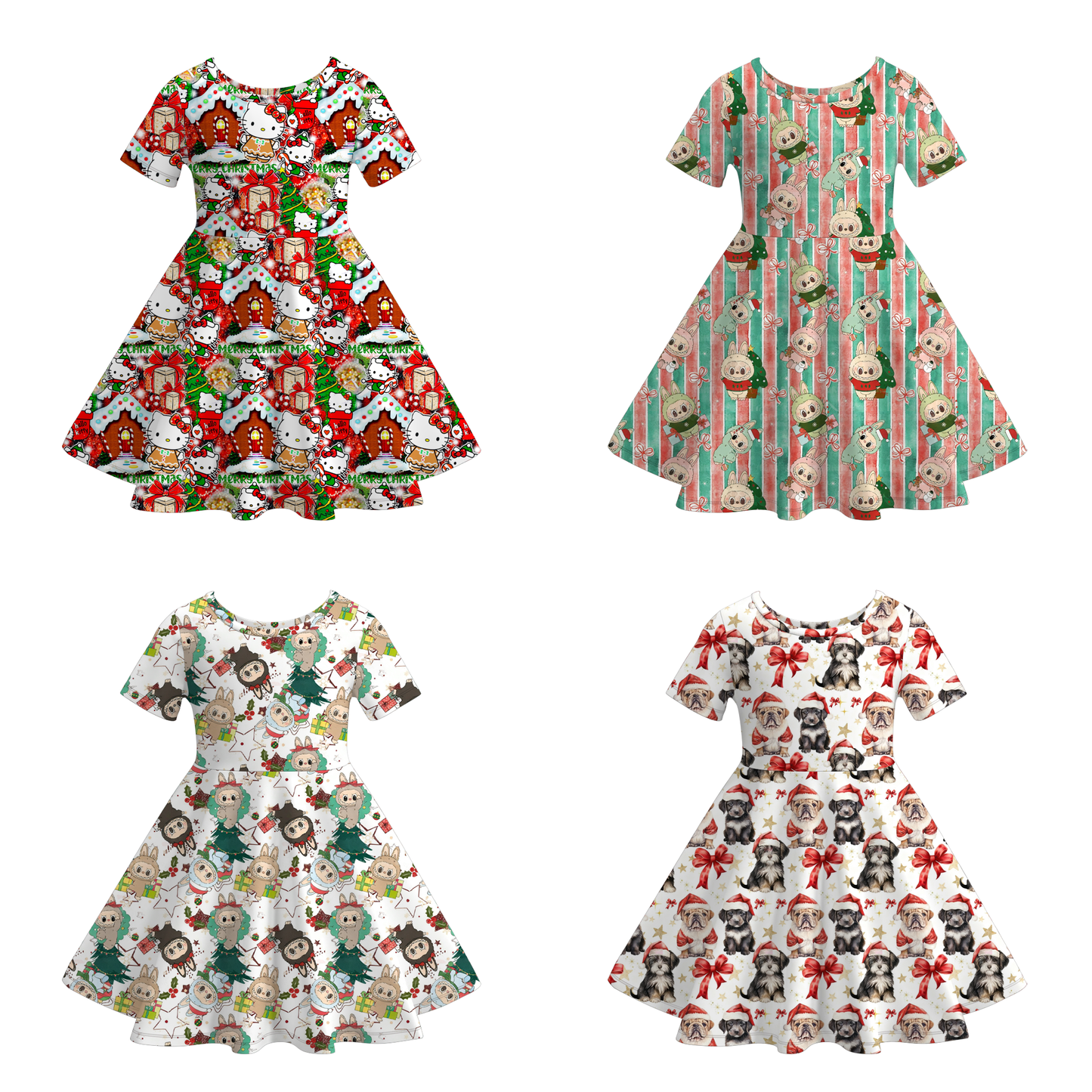 Girls Christmas Character Cartoon Long Sleeves Twirl Dress