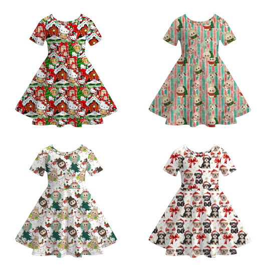 Girls Christmas Character Cartoon Long Sleeves Twirl Dress