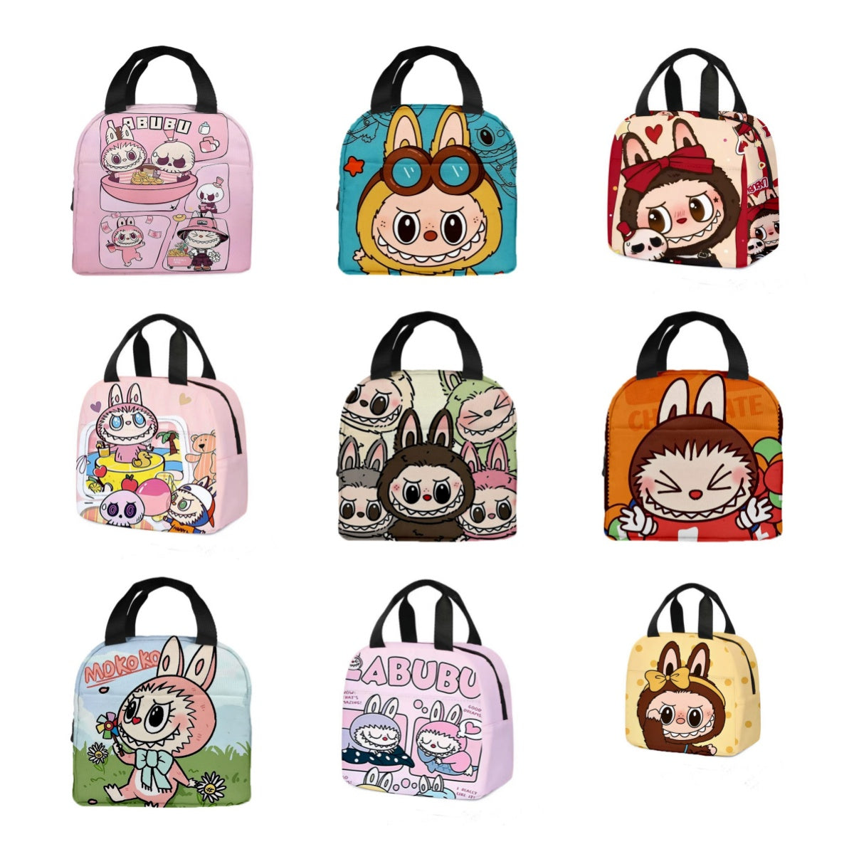 Labubu Cartoon Lunch Bag Insulated Bento Box Tote for Kids