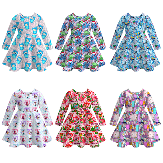 2025 Fall Kpop Demon Hunter Print Long Sleeves Twirl Dress