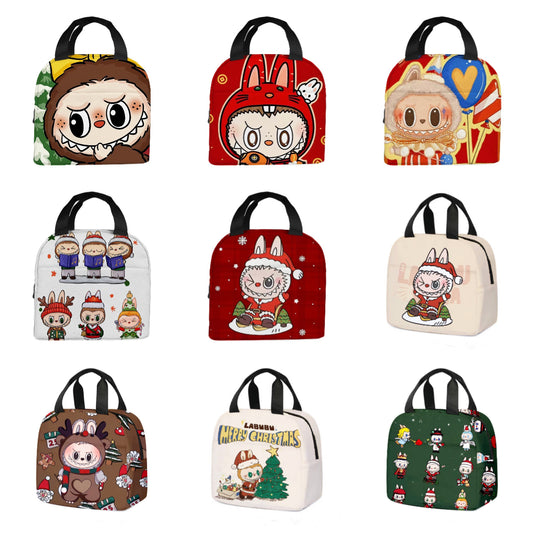 Labubu Christmas 2025 Cartoon Lunch Bag Insulated Bento Box Tote for Kids Adult