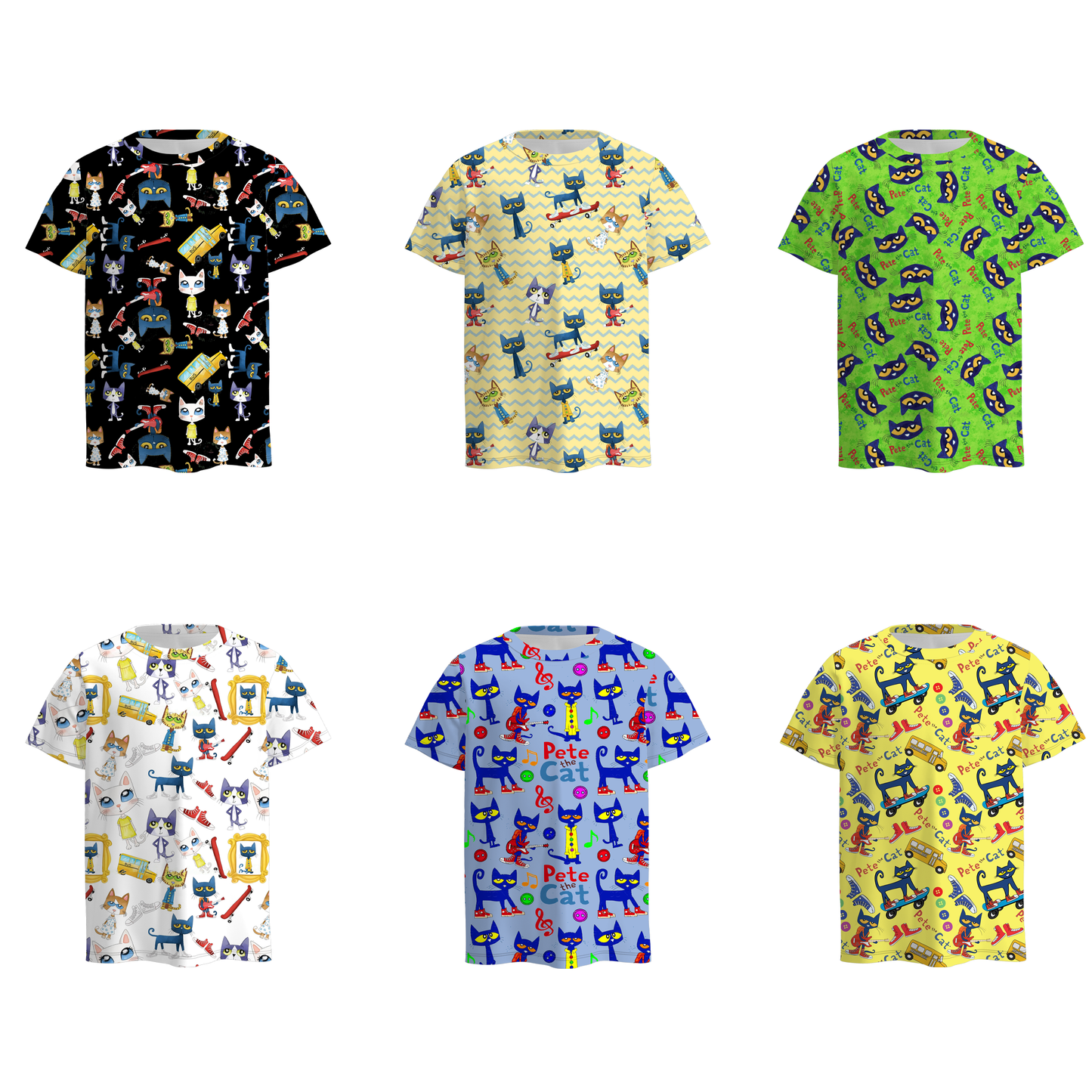 Boys Summer Fall Pete The Cat Print Short Sleeves T-shirt