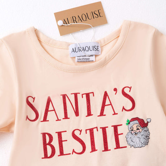 Girls Christmas SANTA'S BESTIE Red Sequins Tulle Ruffled Dress