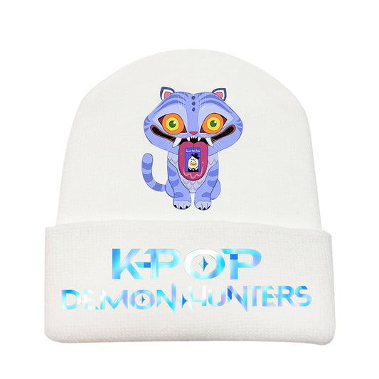 K-Pop Demon Hunters Anime Beanie, Fashion Knitted Cuffed Hat with Print, Outdoor Adult Winter Cap