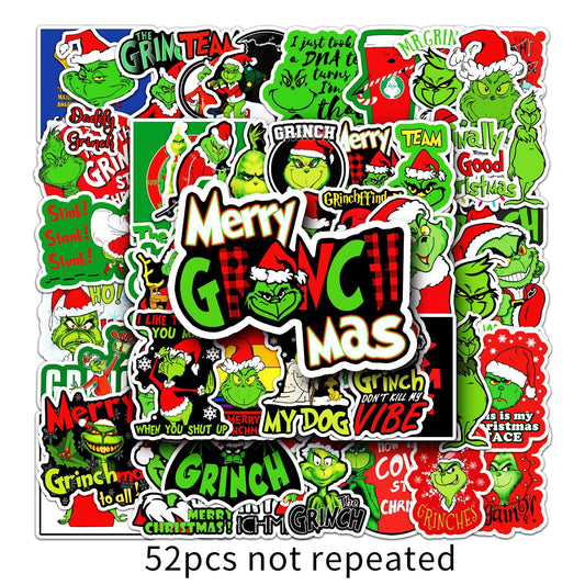 2025 Christmas 52PCS Cartoon Grinch Graffiti Stickers Animated Luggage Laptop Car & Skateboard Decorations