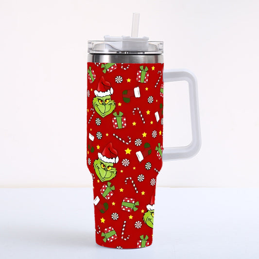 Christmas 2025 Grinch 40oz Insulated Tumbler with Handle and Straw Car Travel Mug Hot & Cold Stainless Steel Cup