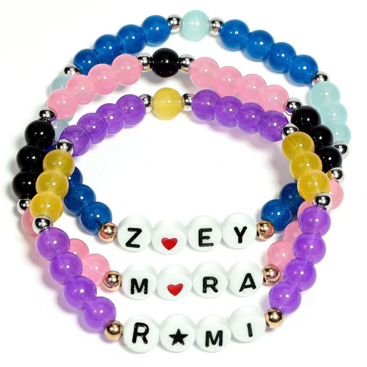 K-Pop Demon Hunters Rumi Mira Zoey Letter Glass Beaded Stretch Bracelet Set – 2 Styles Available