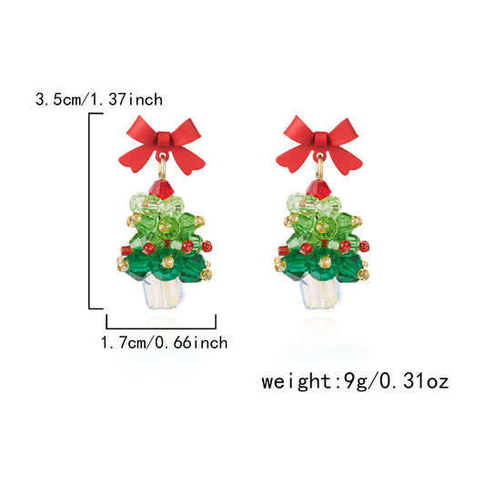 2025 Christmas New Design Velvet Bow Earrings Elegant Large Bow and Christmas Tree Festive Statement Earrings