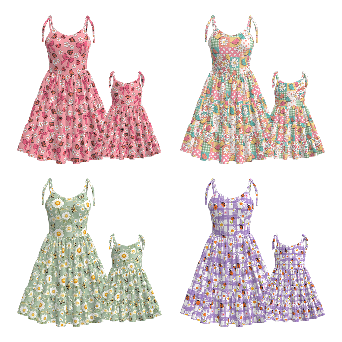 Mother's Day Mommy and Me Summer Bow Floral Butterfly Dress