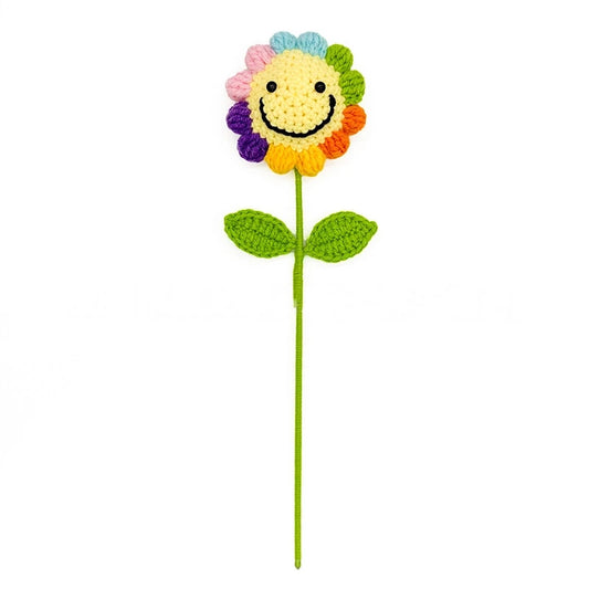 Handmade Crochet Sunflower &Smiley Face Colorful Yarn Knitted Flower Gift (Single Stem)