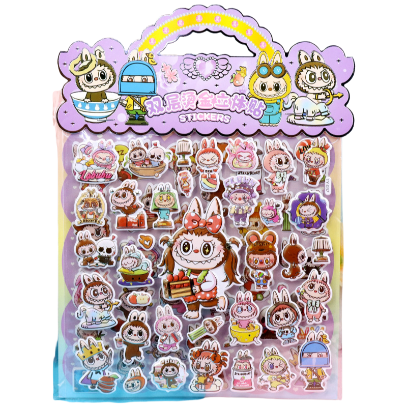LABUBU Puffy Stickers 3D Double-Layer Cartoon Foil Decorative Stickers