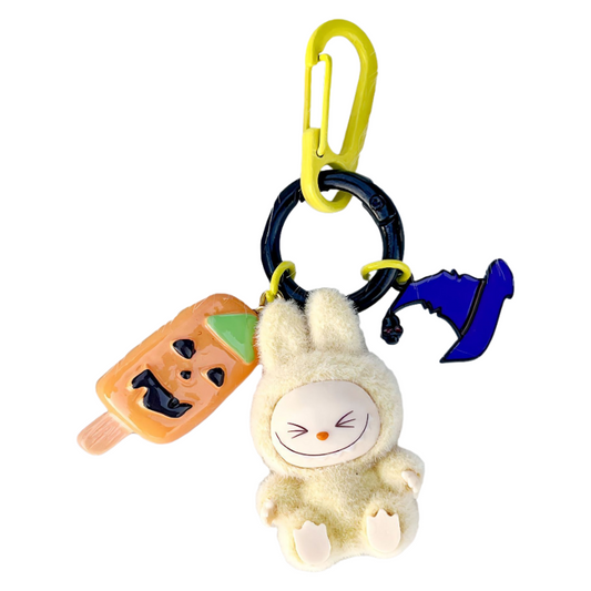 Labubu Halloween Flocked Mini Toy Keychain – Cute Gift Bag Charm & Car Key Pendant