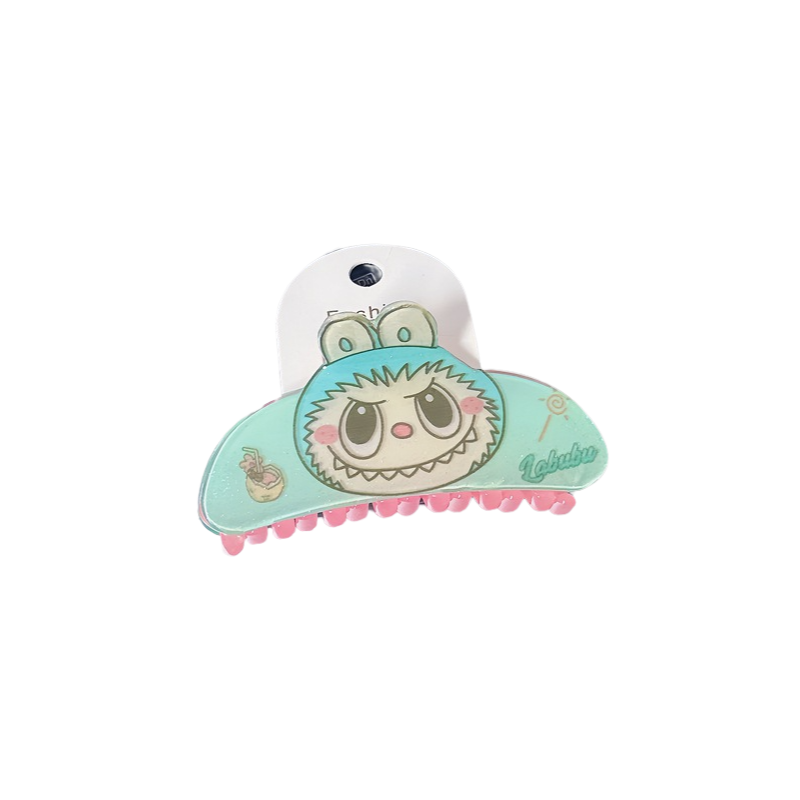 Colorful Dopamine Labubu Cartoon Hair Claw – Cute Printed Kids Hair Clip, Back Bun Shark Clip