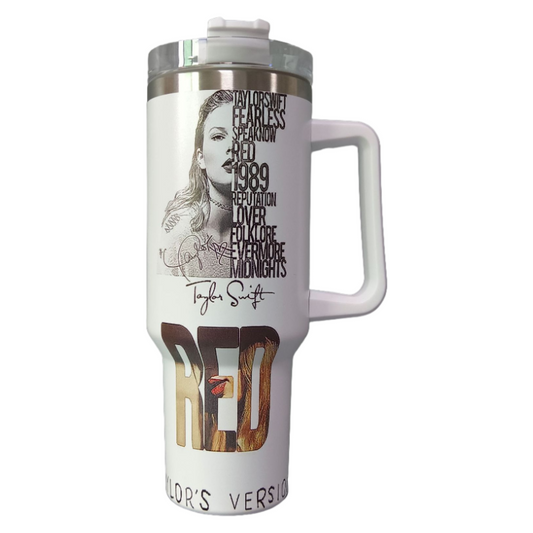 Taylor Swift 40oz Insulated Tumbler with Handle and Straw Car Travel Mug, Hot & Cold Stainless Steel Cup