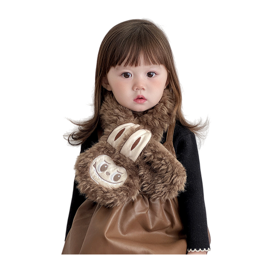 Labubu Kids Scarf Warm Plush Winter Neck Warmer, Soft Faux Rabbit Fur Scarf for Boys and Girls