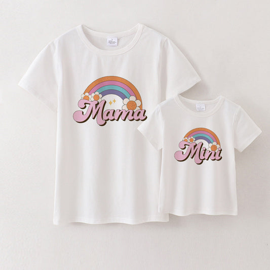 Mother's Day MAMA MINI Rainbow Print Cotton T-Shirt