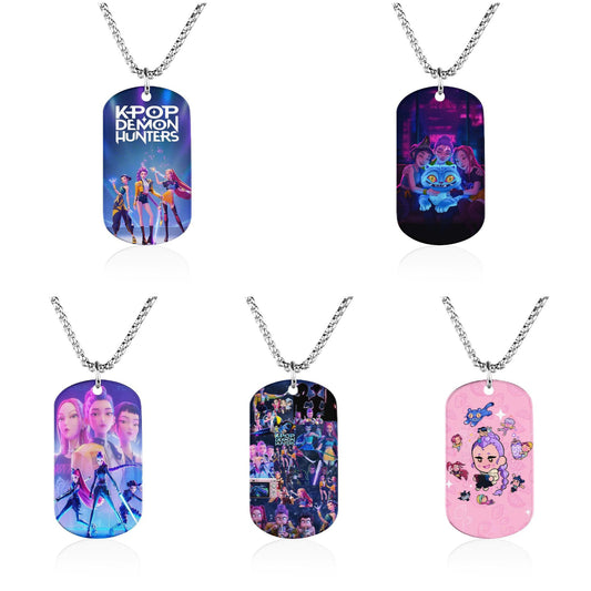 K-Pop Demon Hunters Stainless Steel Pendant Necklace Cartoon Anime Jewelry Accessory