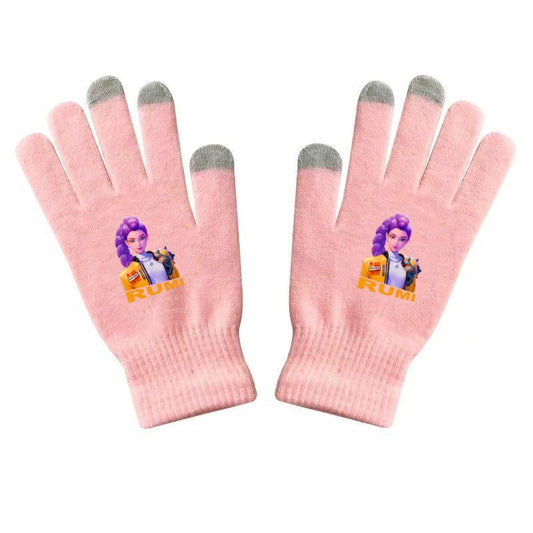 K-Pop Demon Hunters Kids Gloves for Boys and Girls Warm Dopamine Style Knitted Printed Gloves for Fall and Winter