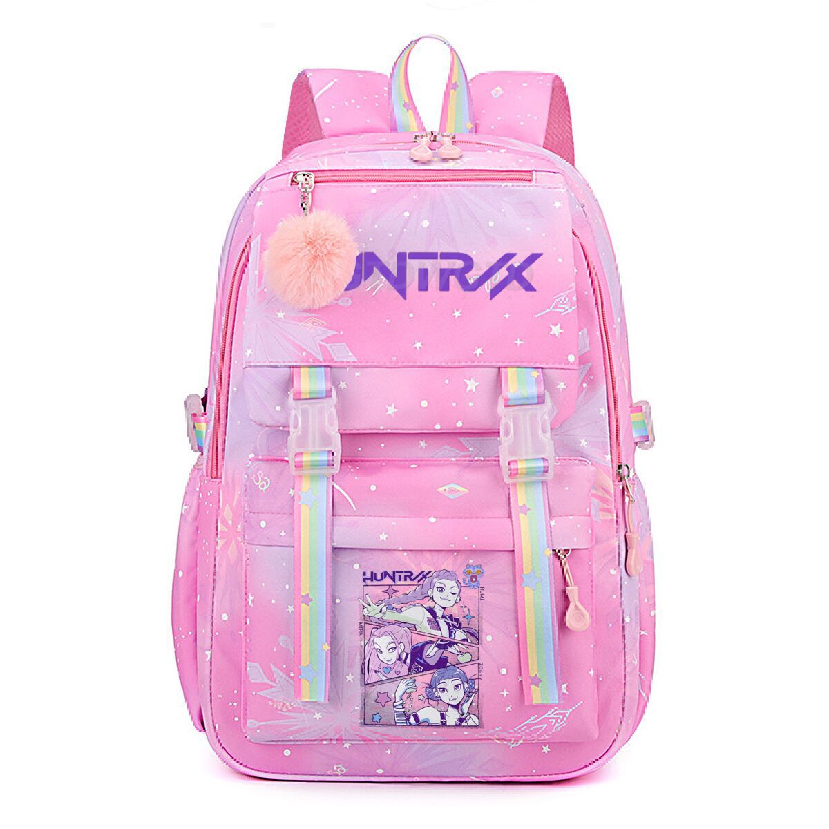Kpop Demon Hunters Rainbow Print Backpack, Lightweight Student School Bag
