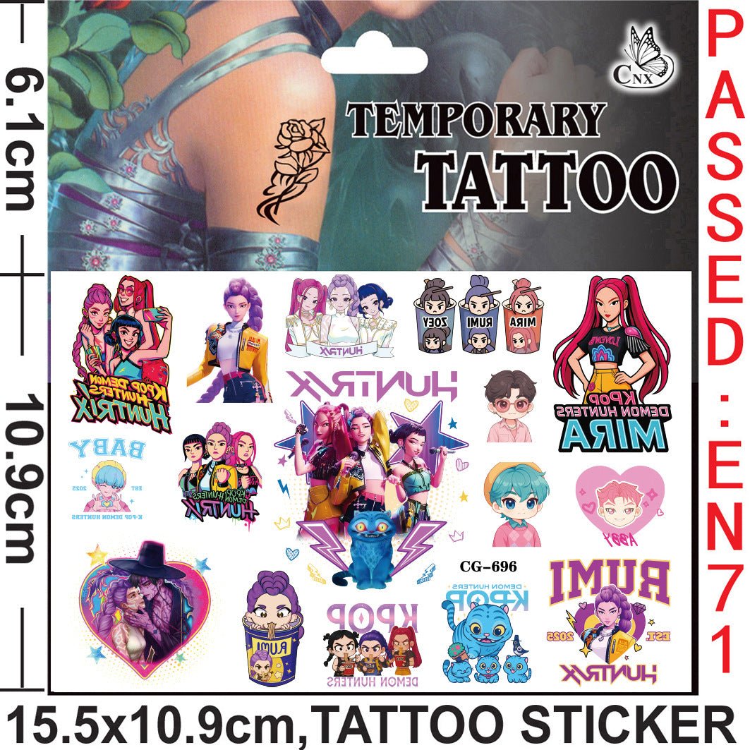 K-Pop Demon Hunters Cartoon Temporary Tattoo Stickers for Kids, Boys & Girls Water Transfer Tattoos