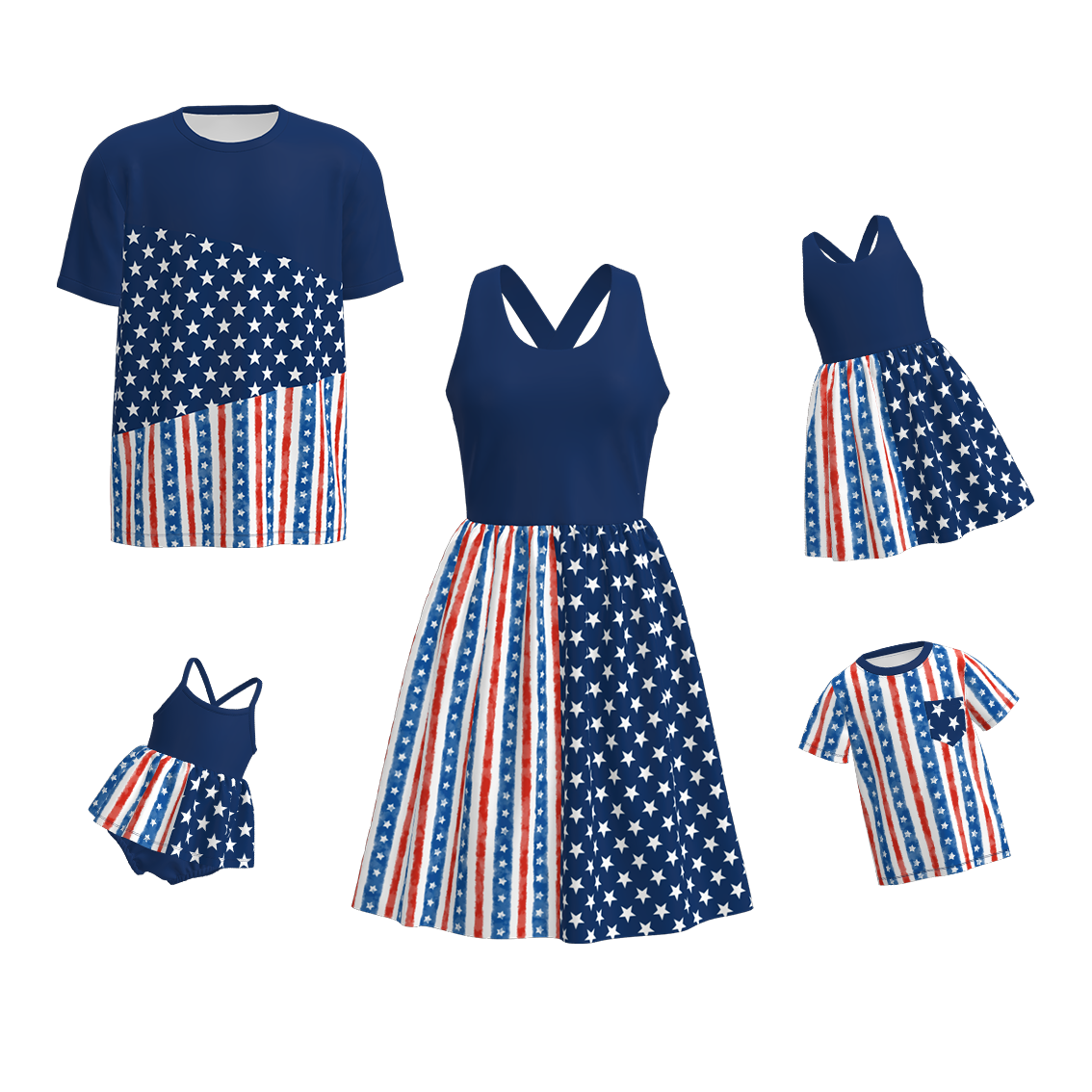 July 4th Family Kit Navy Red Stripes Star Clothes