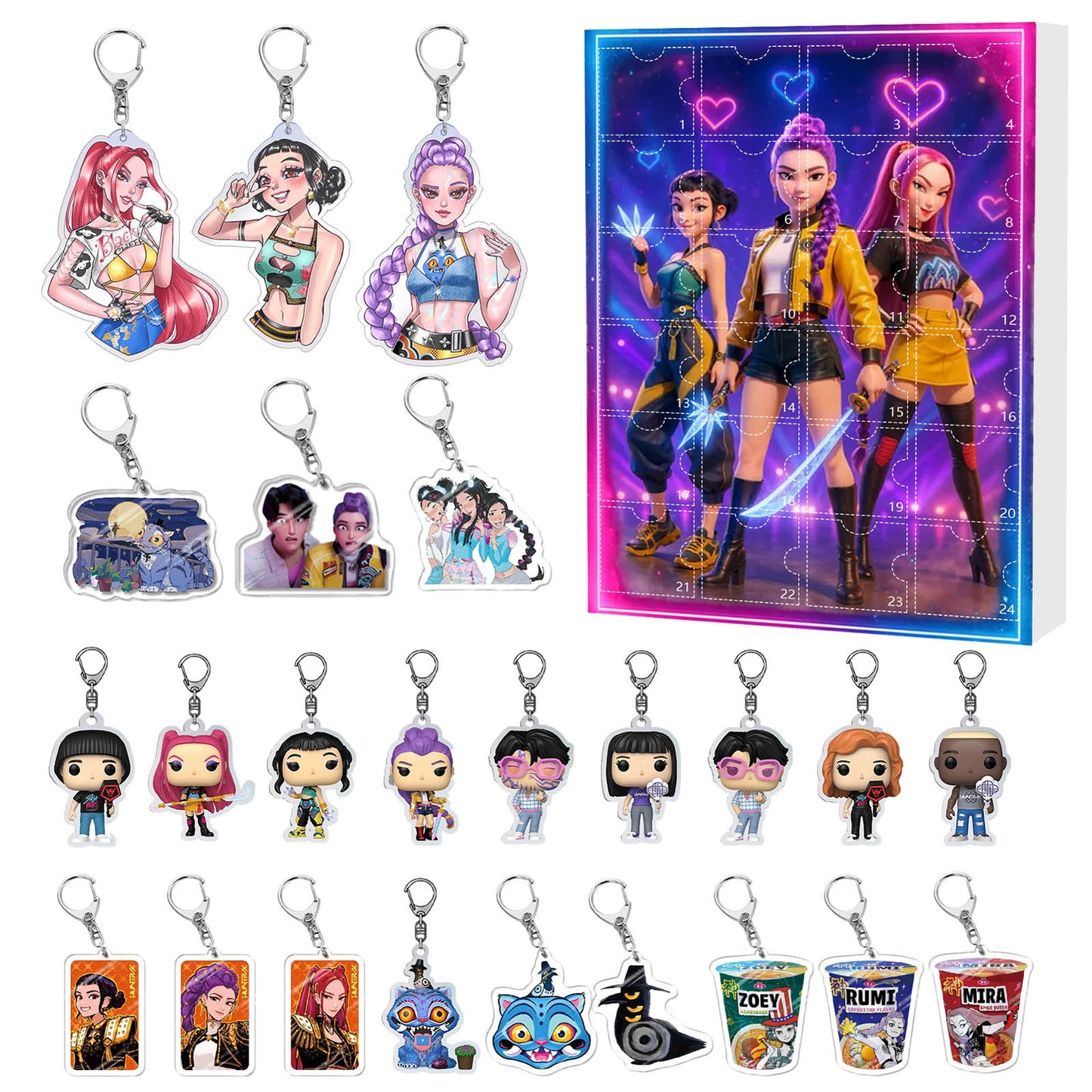 K-Pop Demon Hunters Christmas Advent Calendar Blind Box – Acrylic Car Keychain Ornament
