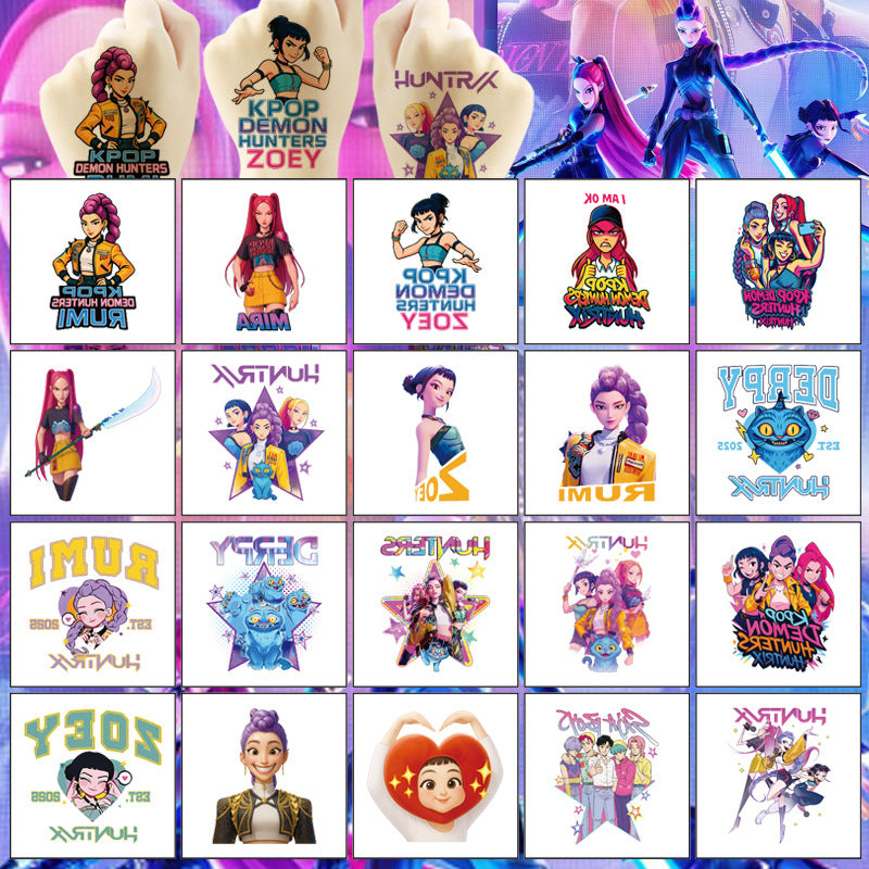K-Pop Demon Hunters Temporary Tattoo Stickers 20 Sheets Cartoon Water Transfer Tattoos