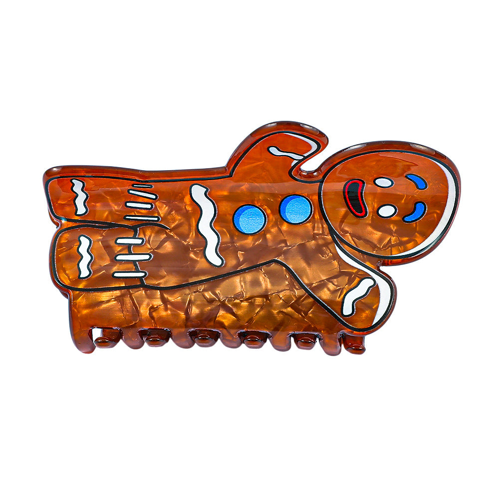 2025 Christmas Gingerbread Man Hair Claw Fun & Creative Holiday Ponytail Clip Festive Hair Accessory