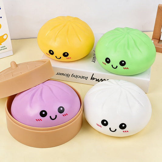 Giant Bao Bun Squishy with Steamer Basket, Soft Stress Relief Toy