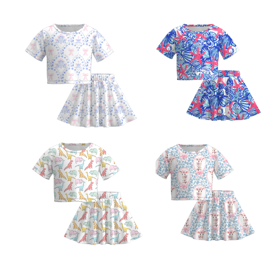Summer Girls Dino Floral Starfish Print Toddler Skirt Set