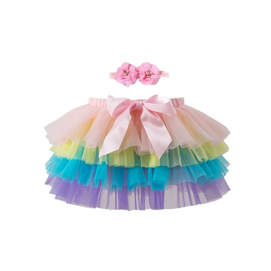 Toddler Girls Summer Multicolor Tulle Skirt With Matching Headwear