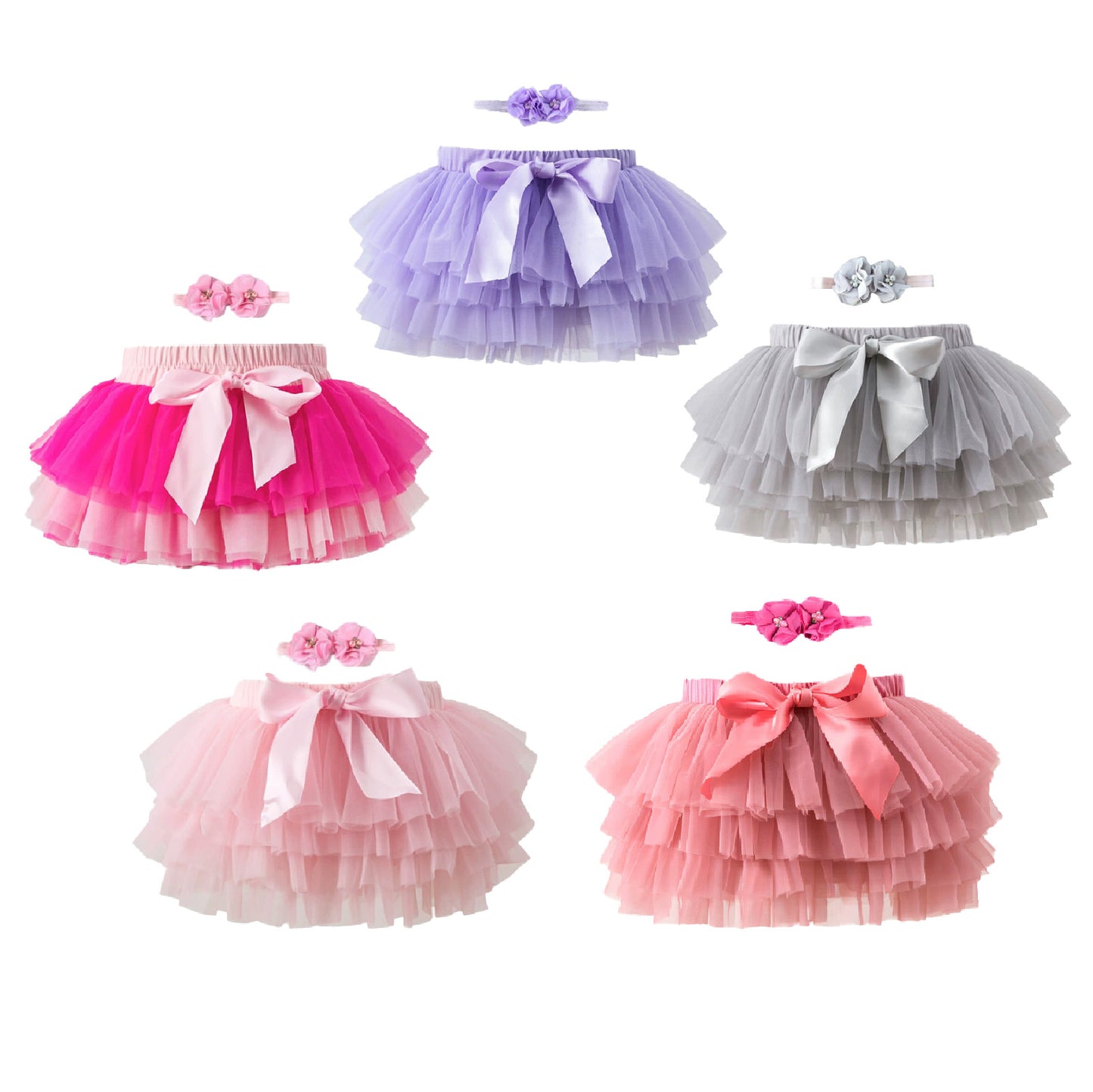 Toddler Girls Summer Colorful Tulle Skirt With Matching Headwear