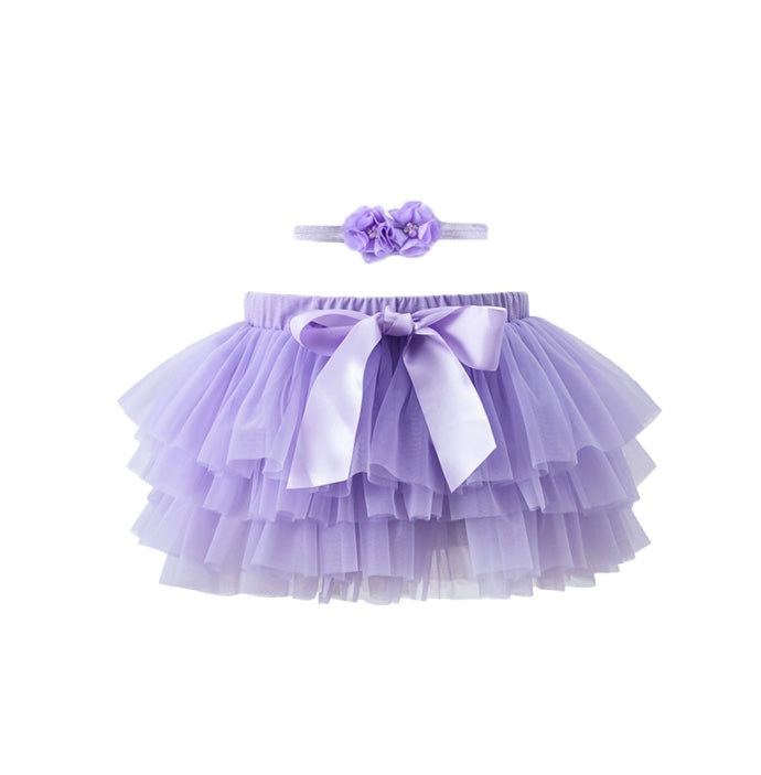 Toddler Girls Summer Colorful Tulle Skirt With Matching Headwear