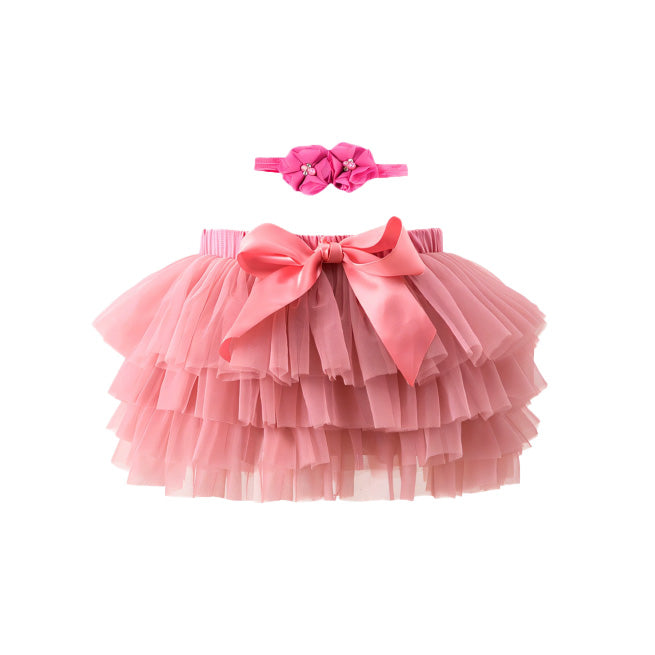 Toddler Girls Summer Colorful Tulle Skirt With Matching Headwear