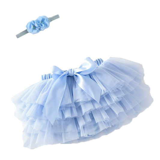 Toddler Girls Summer Colorful Tulle Skirt With Matching Hairebow