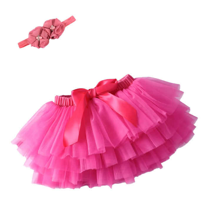 Toddler Girls Summer Colorful Tulle Skirt With Matching Hairebow