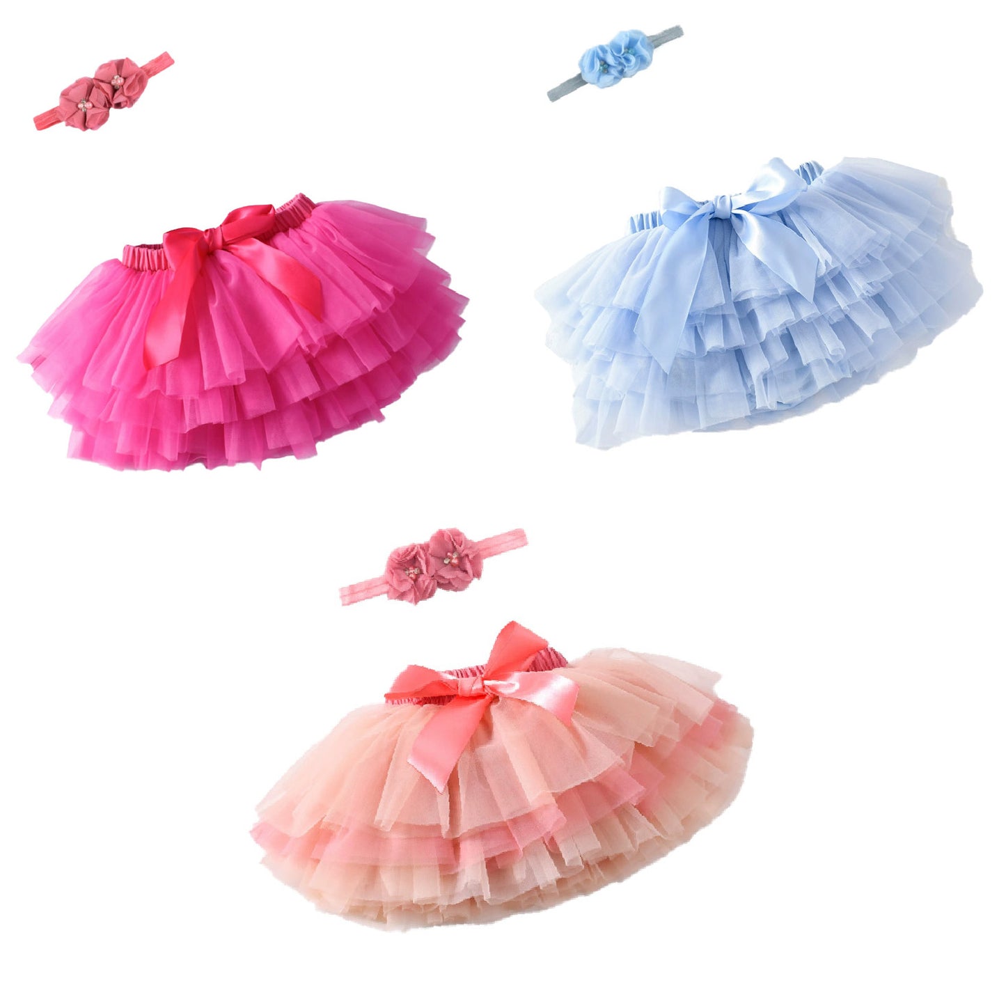 Toddler Girls Summer Colorful Tulle Skirt With Matching Hairebow