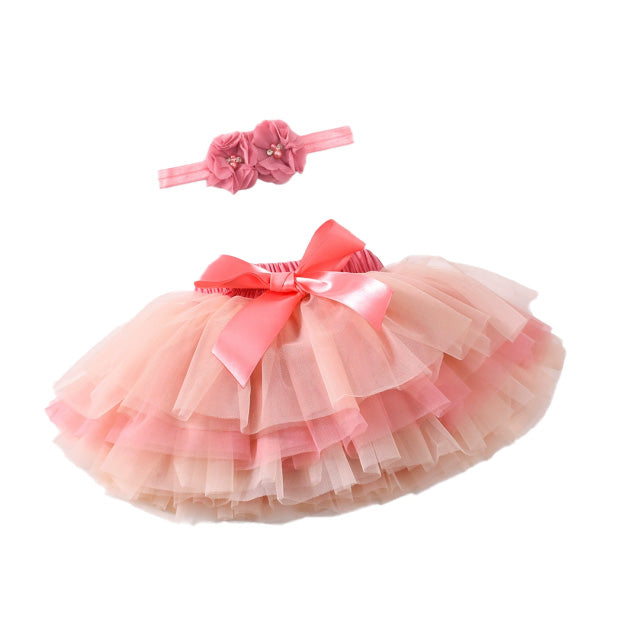 Toddler Girls Summer Colorful Tulle Skirt With Matching Hairebow