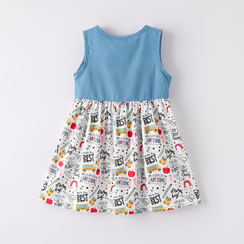 Girls Summer Back To School Rainbow Sleeveless Dress