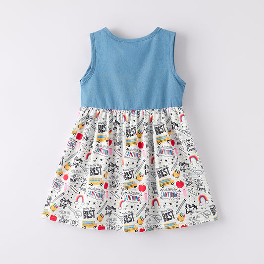 Girls Summer Back To School Rainbow Sleeveless Dress