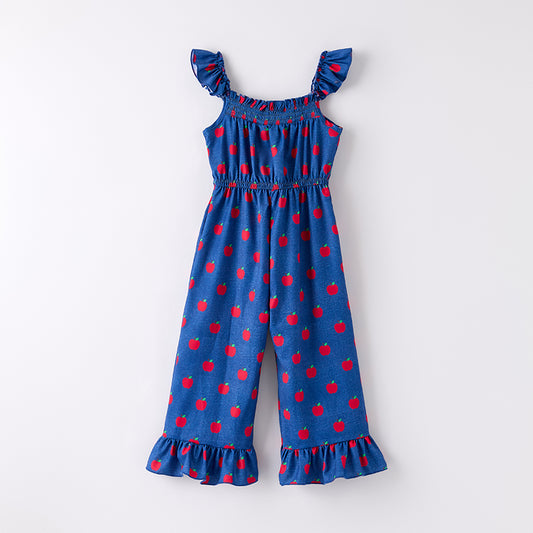 Girls Summer Chiffon Smocked Back To School Apple Jumpsuit