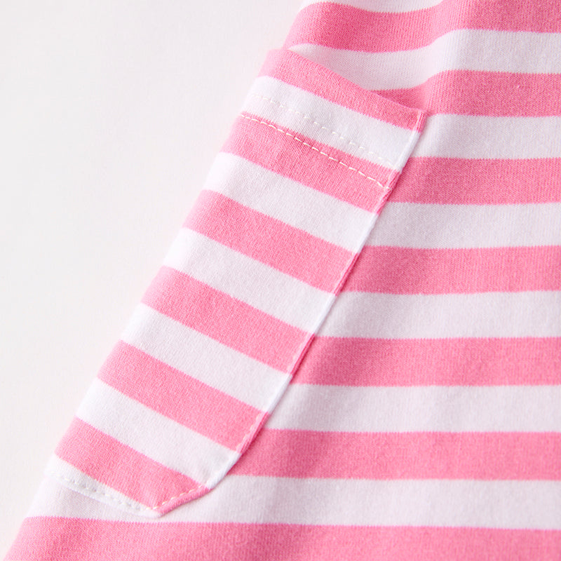 Girls Back To School Pink Stripes Pencil Embroidery Dress