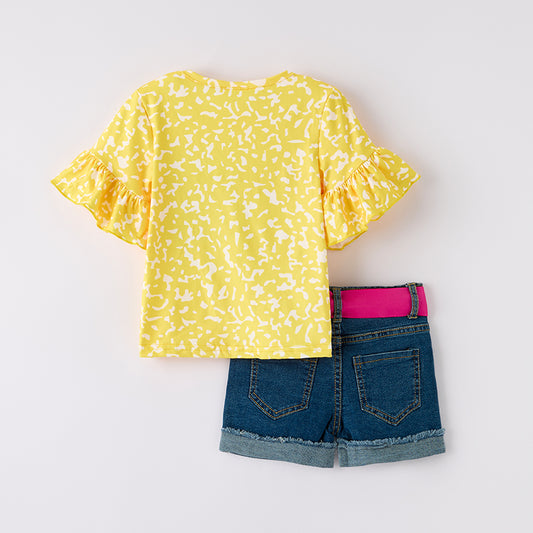 Girls Back To School Caryon Print Denim Short Set